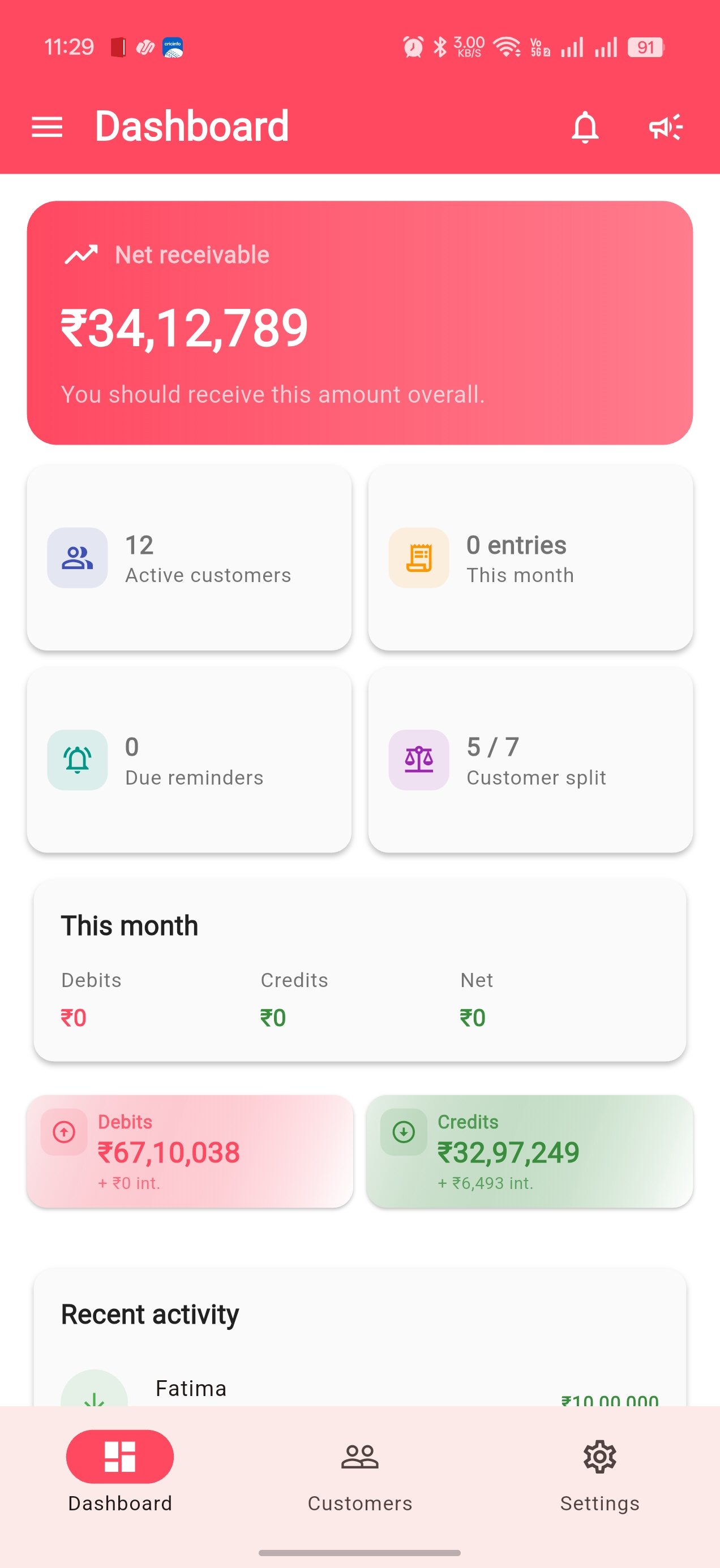 My Ledger Pro mobile app: Dashboard